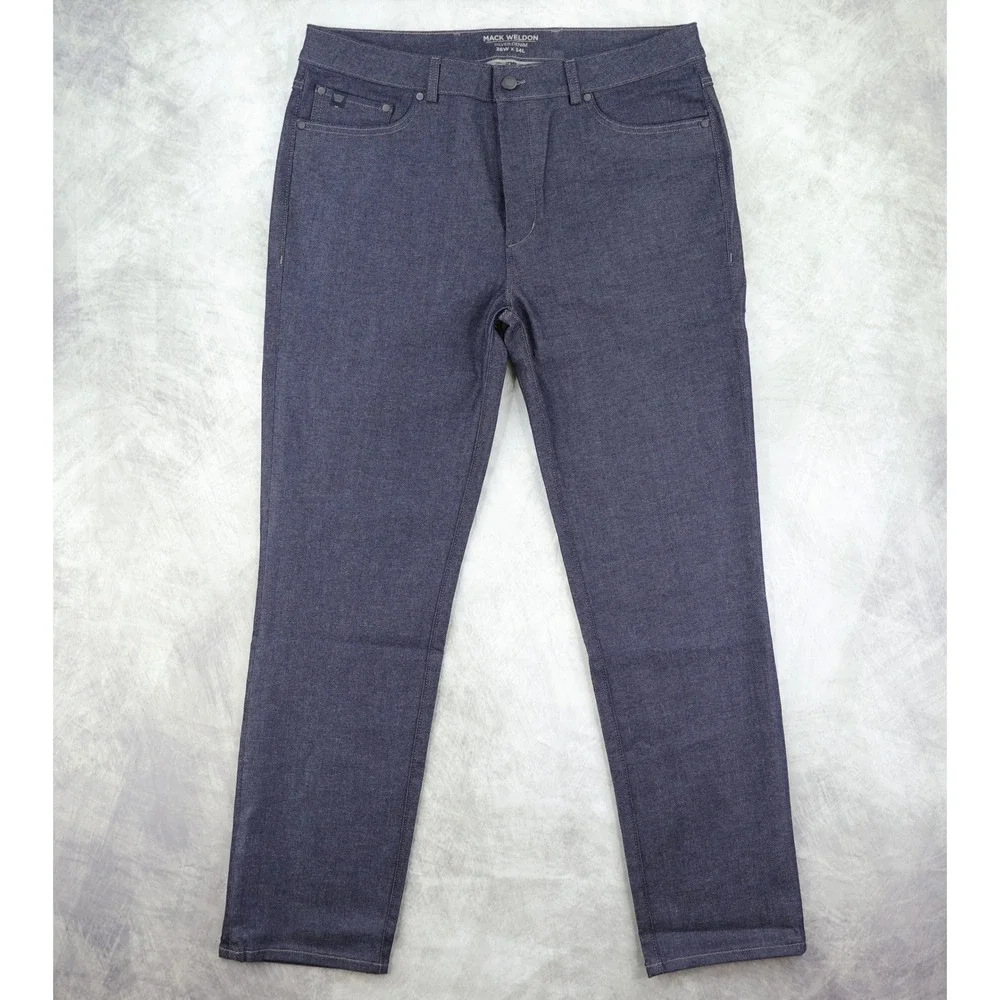 Mack Weldon Silver Denim Pants Jeans Mens 36x32 Indigo Blue Slim Straight Tech
